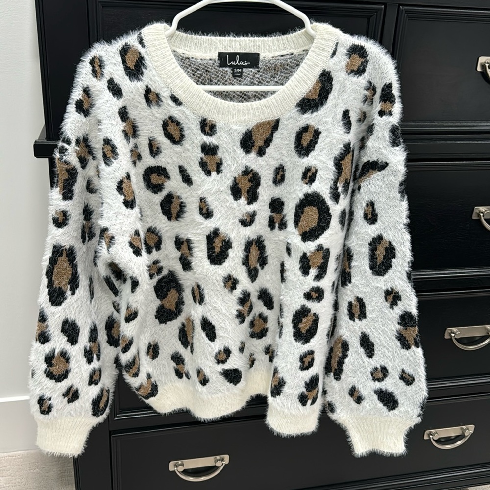 Lulus Free Spirited White Leopard Pring Eyelash Knit Sweater